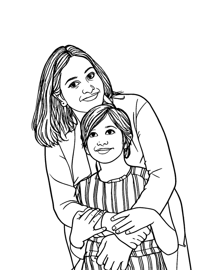Coloring page made from the photo: mother hugging her daughter